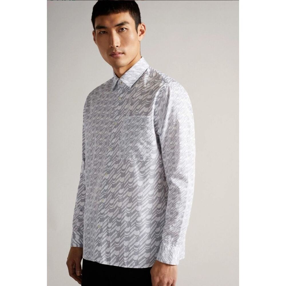 Ted Baker London Retrow Cotton Gray & White Shirt Ted Size 6 US XXL